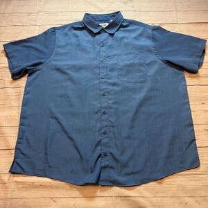 Harbor Bay HB Fit By DXL Short Sleeve Button Up Casual Shirt Blue Men's Size 1XL